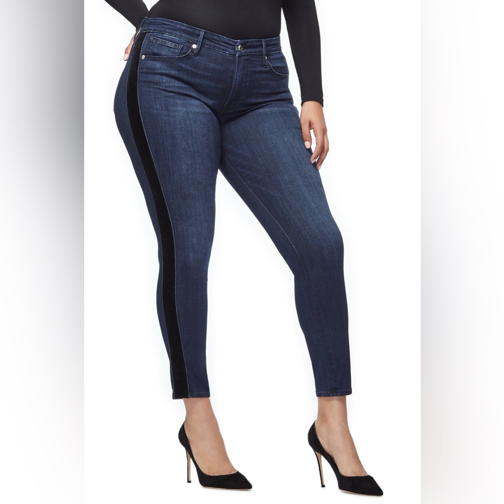 Good American Jeans Good Waist Velvet Tuxedo Stripe Skinny Jeans | Size 18